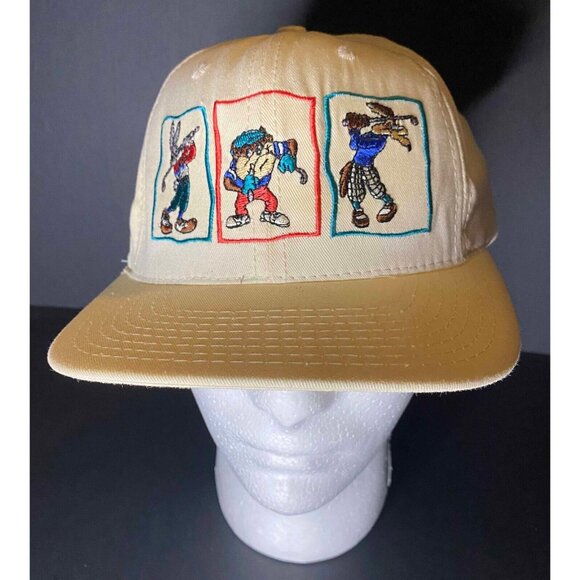 Vtg Acme Looney Tunes Snapback Hat Bugs Taz Wile E. Coyote Cap Golf Y2K USA 1991 - Picture 1 of 7